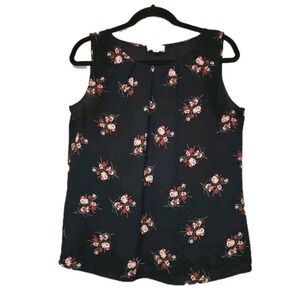 LOFT Pleated Floral Tank Blouse Women's Size Small Sleeveless Top